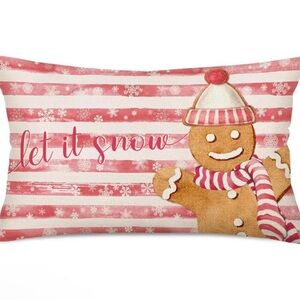 NIP Set of 2 Linen Throw Pillow Covers 12” x 20” Gingerbread / Let It Snow